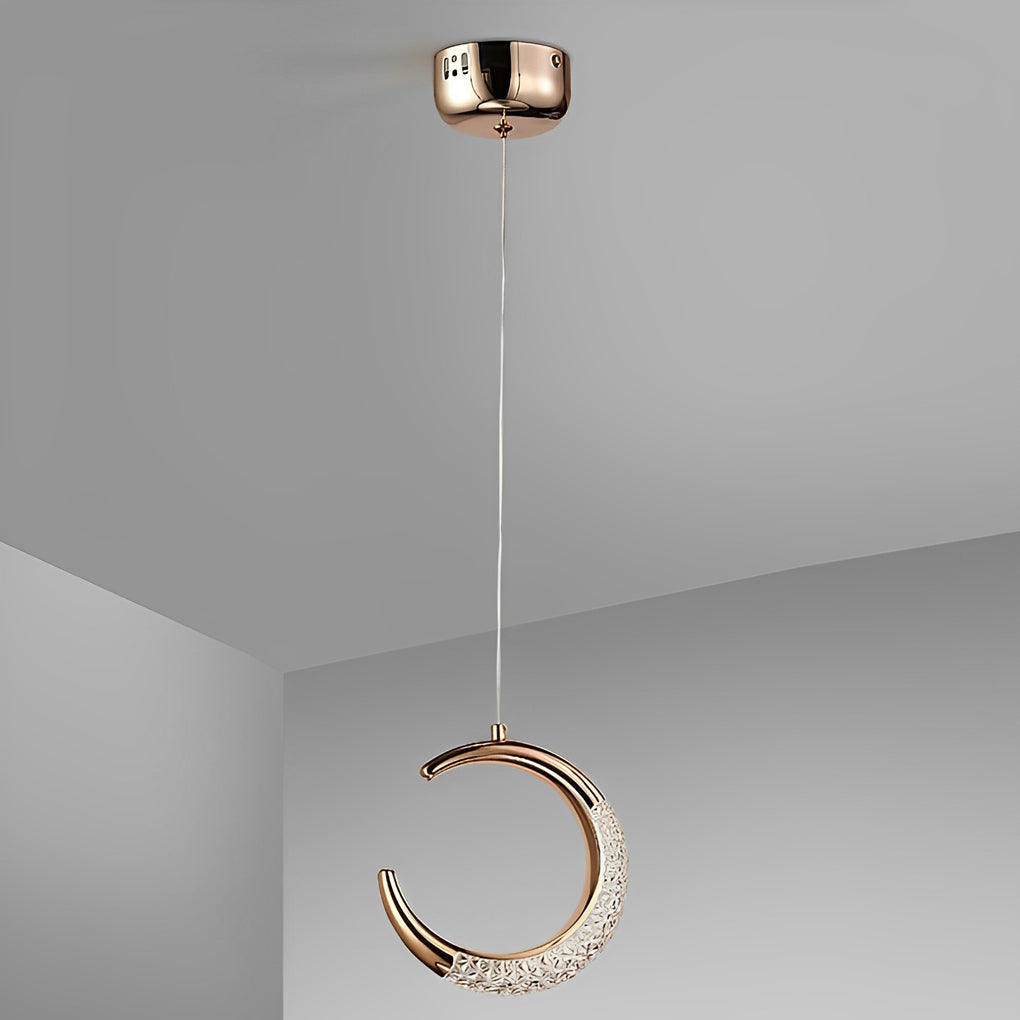 Modern Electroplated Crescent Moon LED Pendant Light Fixture for Living Room