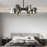 Modern Electroplated Glass Chandelier Copper Semi Flush Mount Ceiling Light for Living Room
