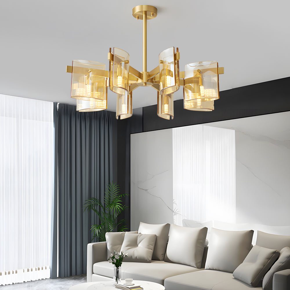 Modern Electroplated Glass Chandelier Copper Semi Flush Mount Ceiling Light for Living Room