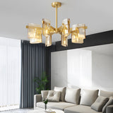 Modern Electroplated Glass Chandelier Copper Semi Flush Mount Ceiling Light for Living Room