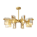 Modern Electroplated Glass Chandelier Copper Semi Flush Mount Ceiling Light for Living Room