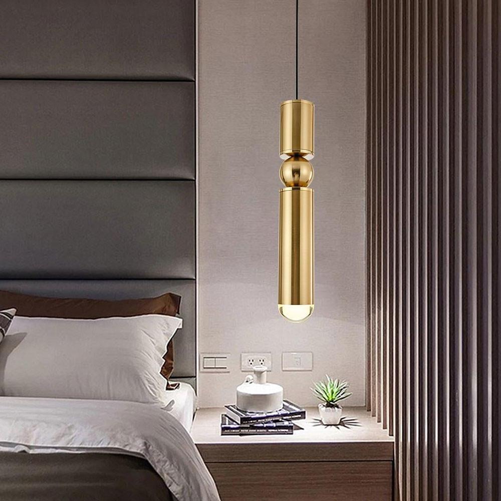 Modern Electroplated Metal Cylindrical LED Pendant Light with Adjustable Cable for Home Decor