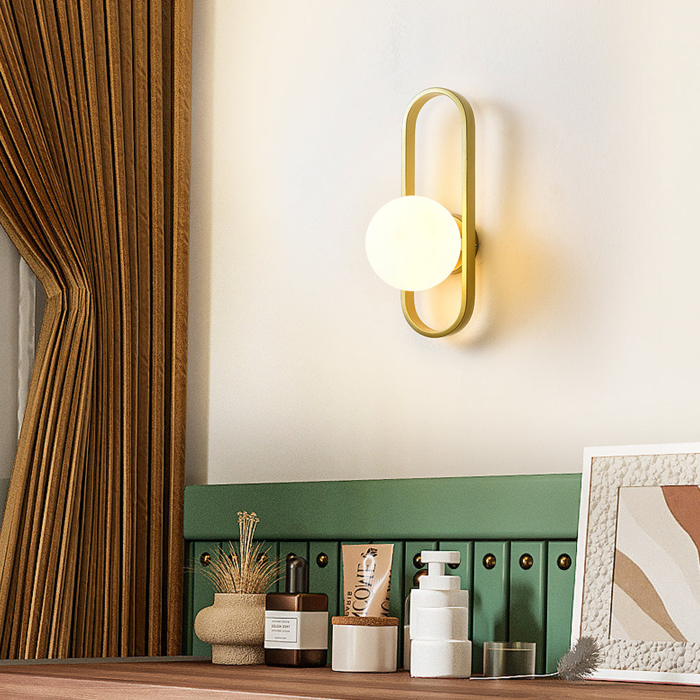 Modern Elliptical Iron Wall Sconce with Creative Glass Shade for Living Room and Bathroom Vanity Lighting