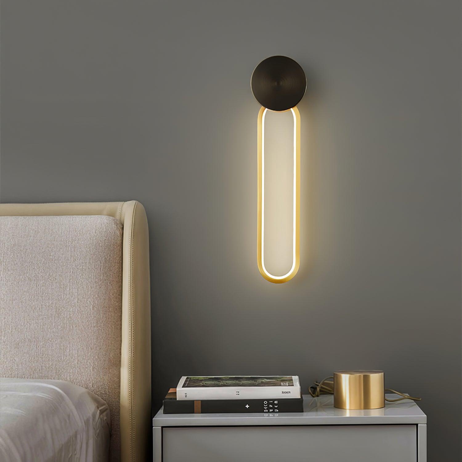 Modern Elliptical LED Wall Sconce Brass and Acrylic Minimalist Lighting Fixture for Interior Decor