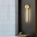 Modern Elliptical LED Wall Sconce Brass and Acrylic Minimalist Lighting Fixture for Interior Decor