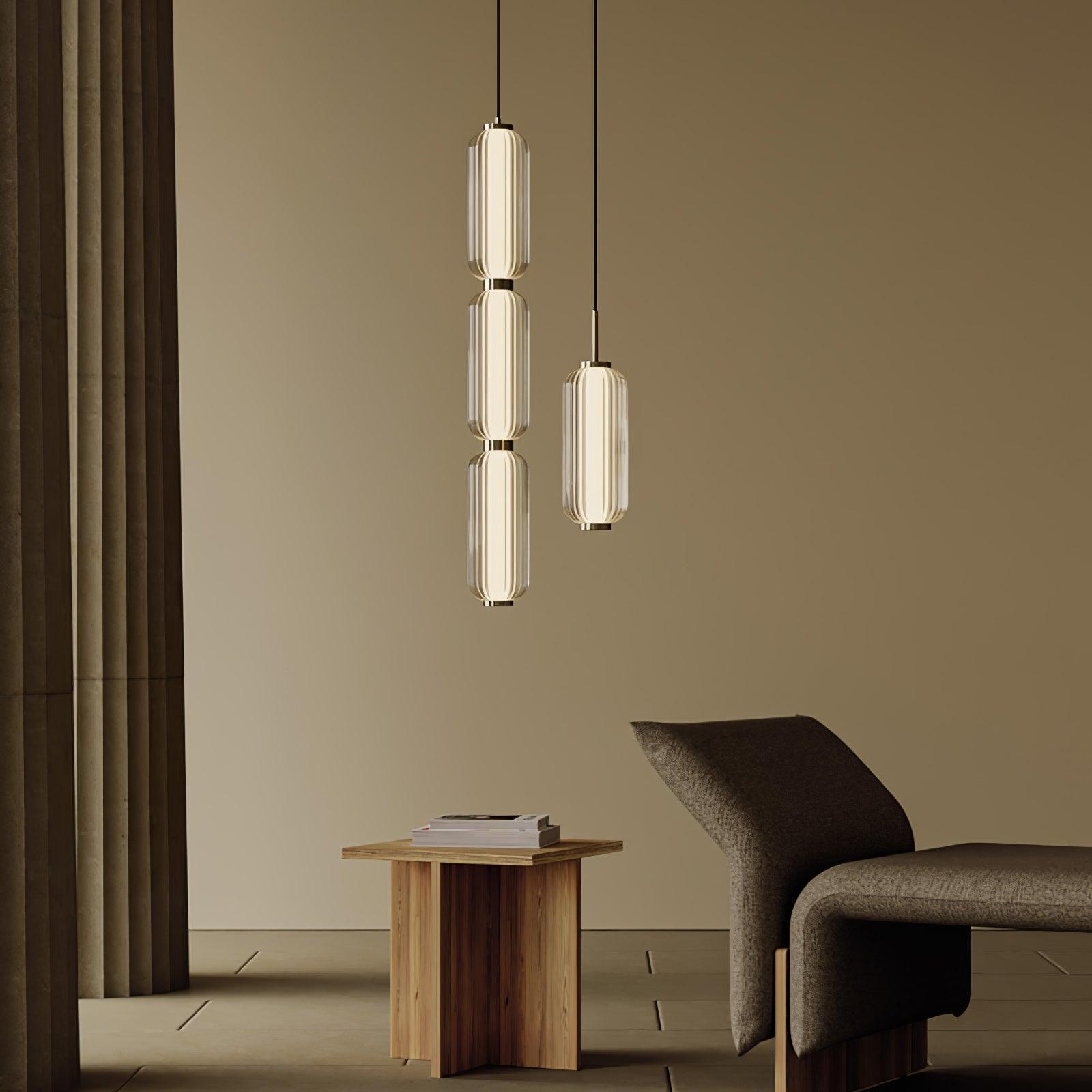Modern Elma Linear Glass Cylinder LED Pendant Lighting Gold Finished Hanging Ceiling Lamp for Dining Room