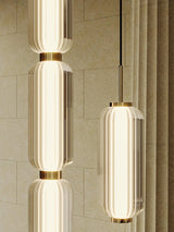 Modern Elma Linear Glass Cylinder LED Pendant Lighting Gold Finished Hanging Ceiling Lamp for Dining Room
