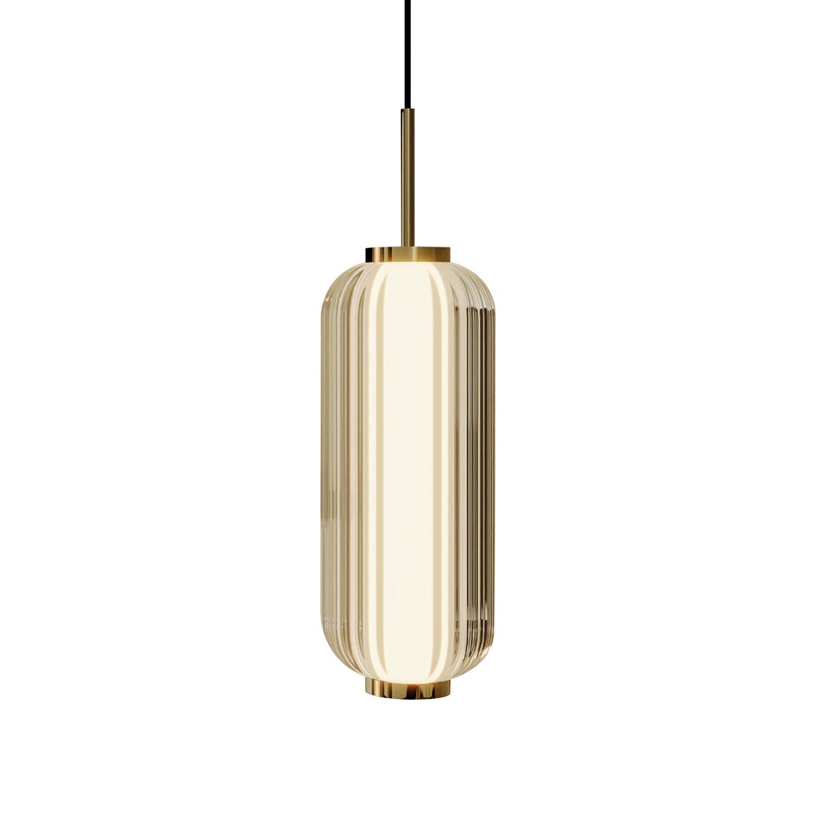 Modern Elma Linear Glass Cylinder LED Pendant Lighting Gold Finished Hanging Ceiling Lamp for Dining Room