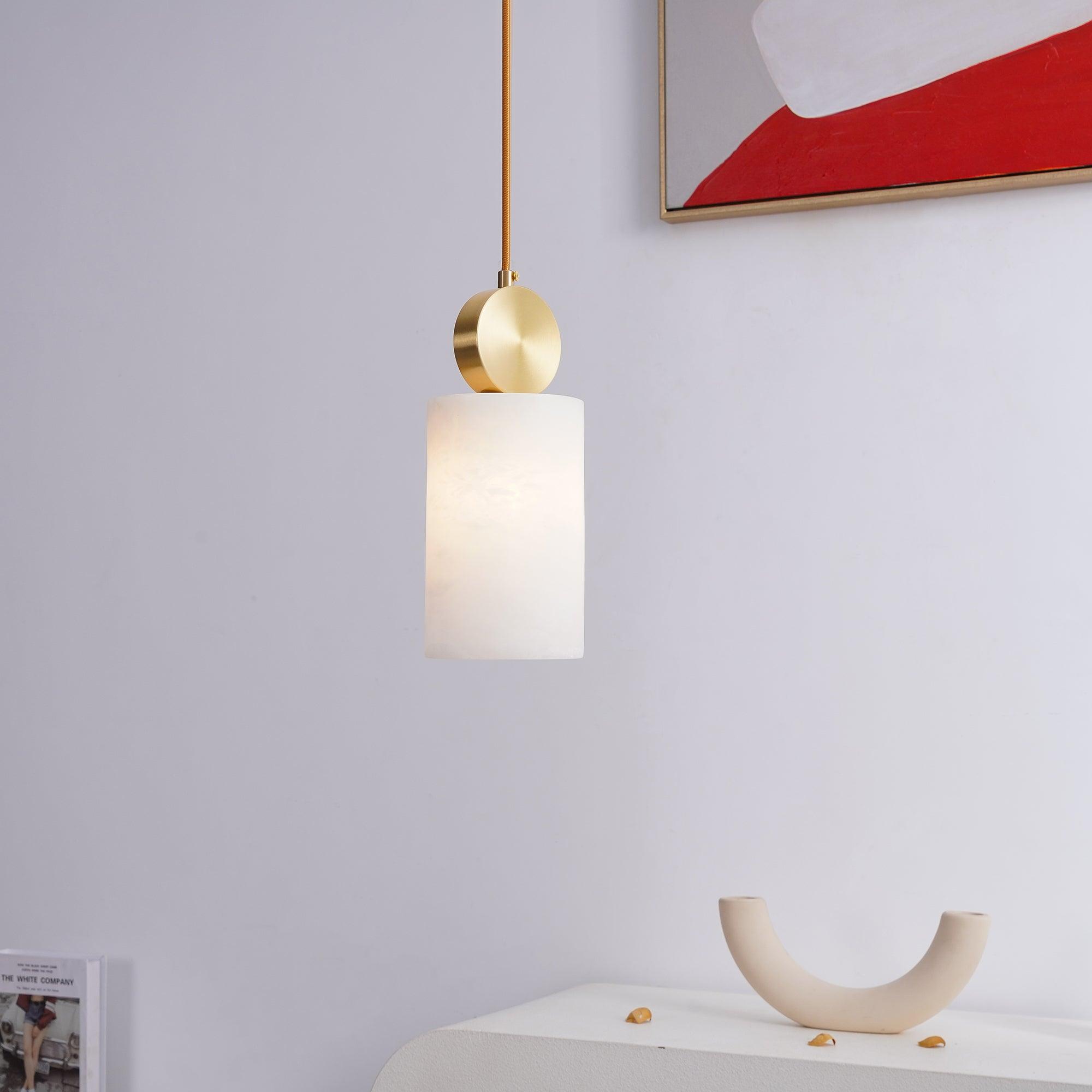 Modern Etruscan Alabaster Pendant Light Luxury Brass Hanging Lamp for Living Room Dining Area