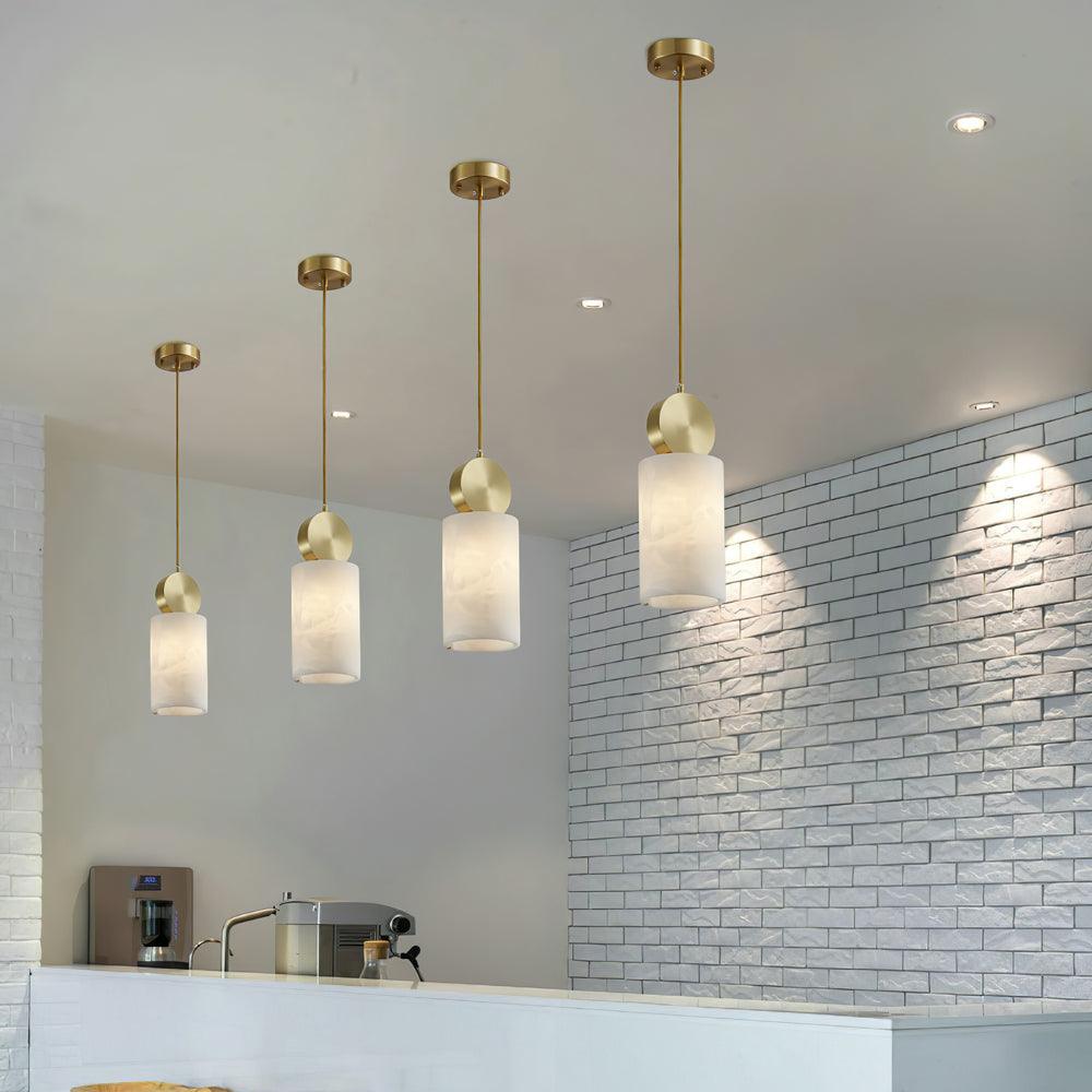 Modern Etruscan Alabaster Pendant Light Luxury Brass Hanging Lamp for Living Room Dining Area