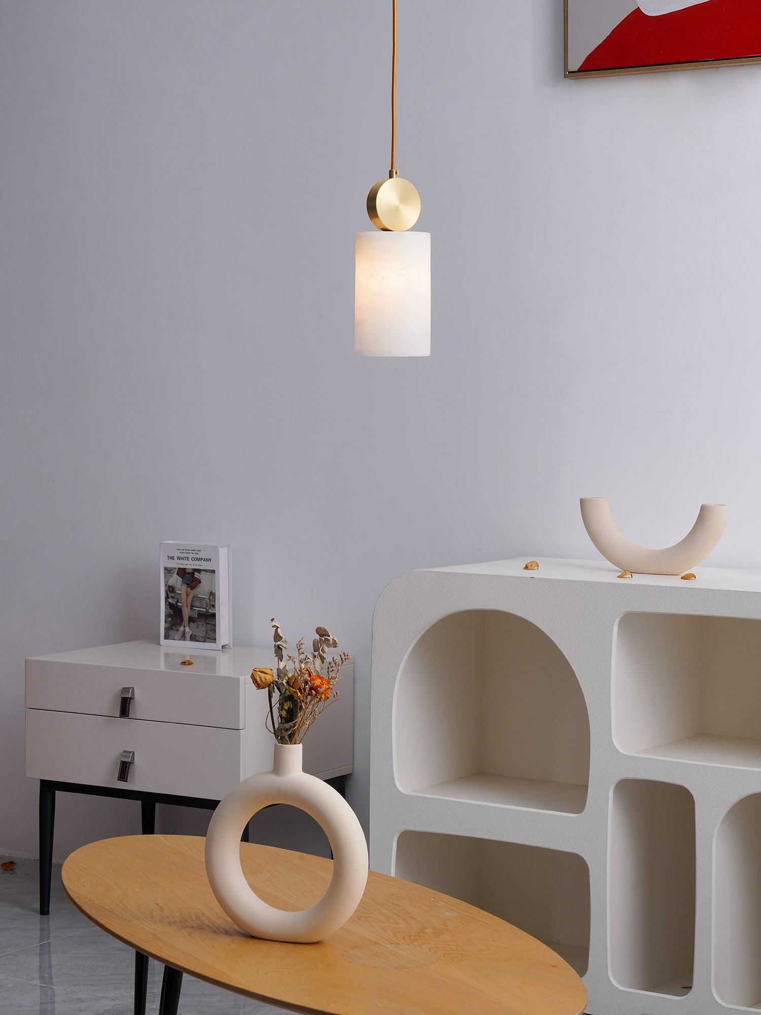Modern Etruscan Alabaster Pendant Light Luxury Brass Hanging Lamp for Living Room Dining Area