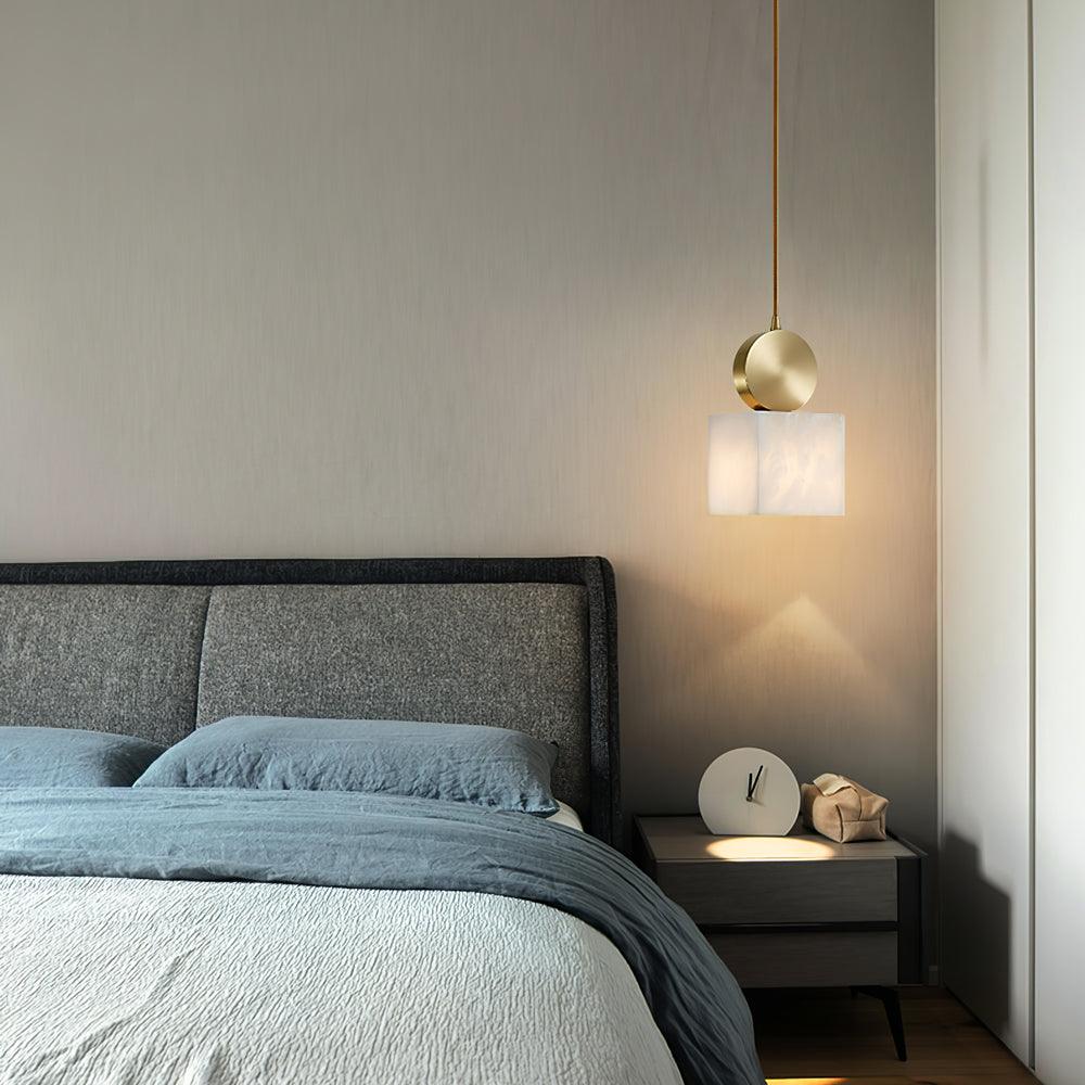Modern Etruscan Alabaster Pendant Light Luxury Brass Hanging Lamp for Living Room Dining Area