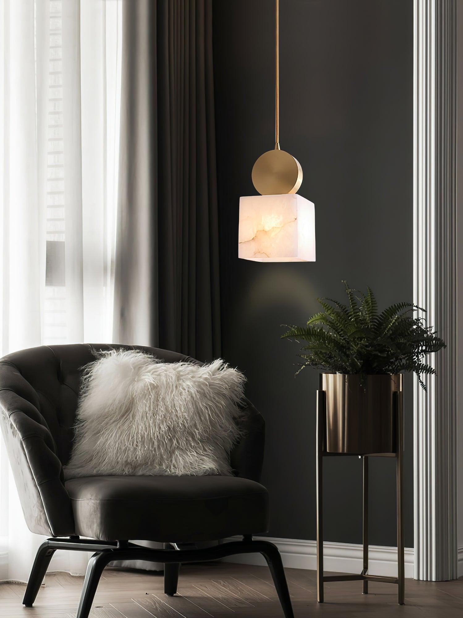 Modern Etruscan Alabaster Pendant Light Luxury Brass Hanging Lamp for Living Room Dining Area