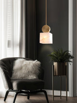 Modern Etruscan Alabaster Pendant Light Luxury Brass Hanging Lamp for Living Room Dining Area