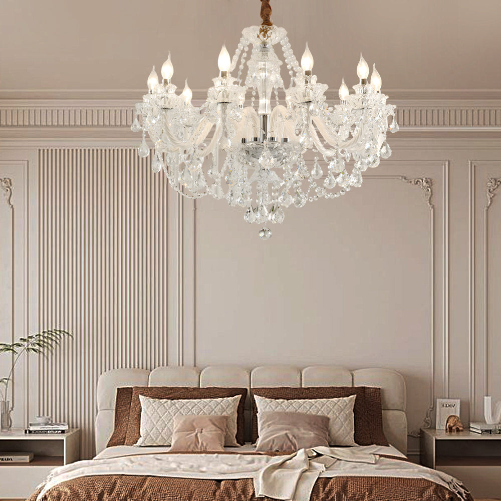 Modern European Glass Crystal Candle Chandelier for Dining Room and Bedroom