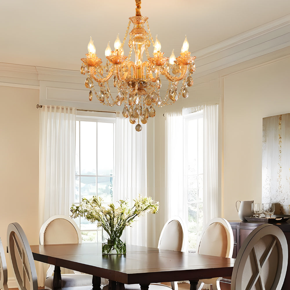 Modern European Glass Crystal Candle Chandelier for Dining Room and Bedroom