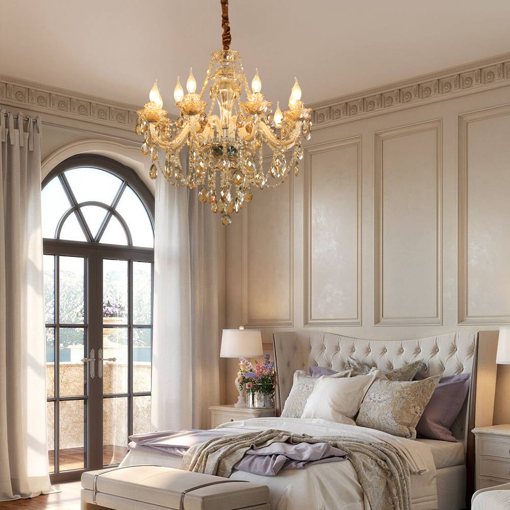 Modern European Glass Crystal Candle Chandelier for Dining Room and Bedroom
