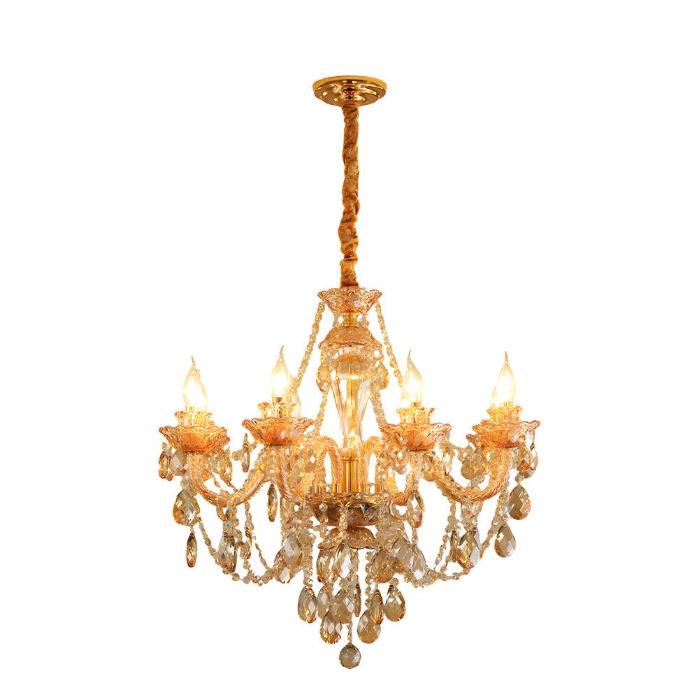 Modern European Glass Crystal Candle Chandelier for Dining Room and Bedroom