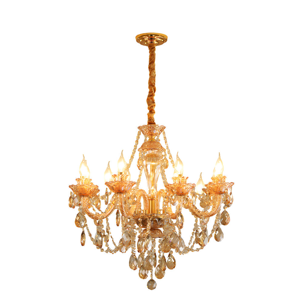 Modern European Glass Crystal Candle Chandelier for Dining Room and Bedroom