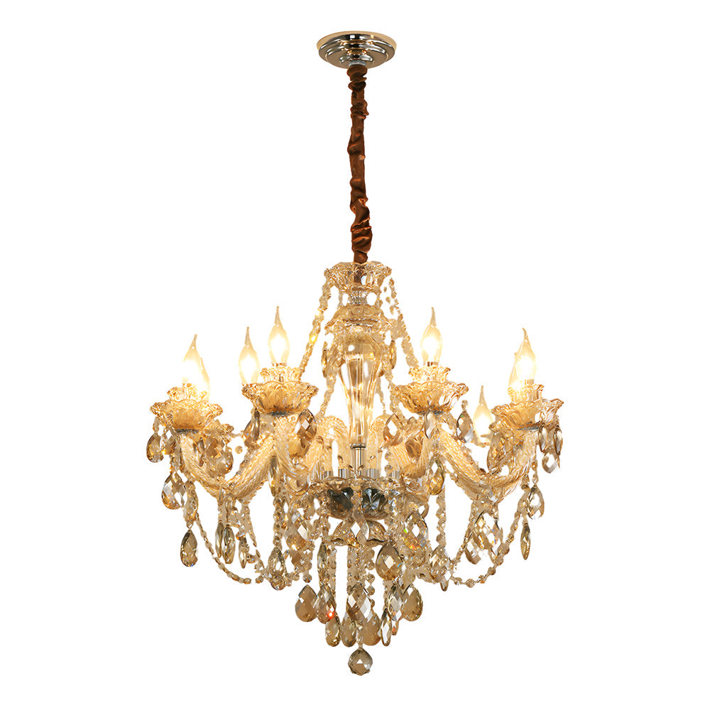 Modern European Glass Crystal Candle Chandelier for Dining Room and Bedroom