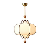 Modern Fabric Lantern Houselight Pendant Lamp with Walnut Wood Trim and White Shade