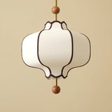 Modern Fabric Lantern Houselight Pendant Lamp with Walnut Wood Trim and White Shade