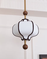 Modern Fabric Lantern Houselight Pendant Lamp with Walnut Wood Trim and White Shade