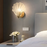 Modern Fan Shaped Ribbed Glass Wall Sconce Brass LED Bedside Lamp with 3 Step Dimming