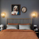 Modern Fan Shaped Ribbed Glass Wall Sconce Brass LED Bedside Lamp with 3 Step Dimming