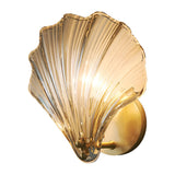 Modern Fan Shaped Ribbed Glass Wall Sconce Brass LED Bedside Lamp with 3 Step Dimming