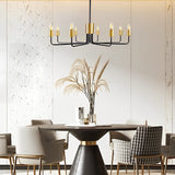 Modern Farmhouse 8 Light Sputnik Chandelier Black and Gold Industrial Ceiling Fixture for Dining Room