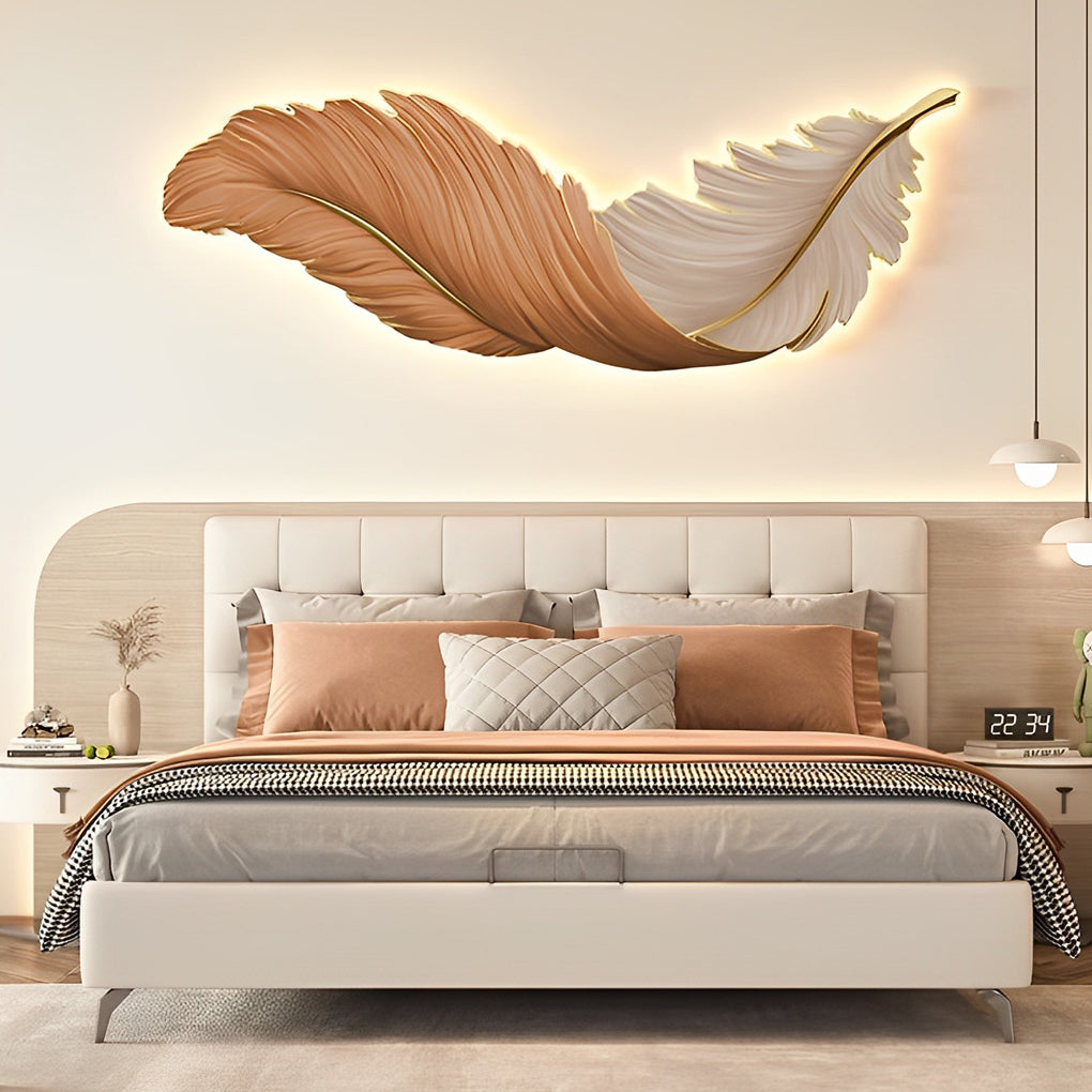 Modern Feather Design LED Wall Lamp with Remote Control and USB Power for Elegant Home Decor