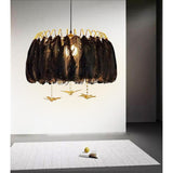 Modern Feather Drum Pendant Light Contemporary White Chandelier for Bedroom and Living Room