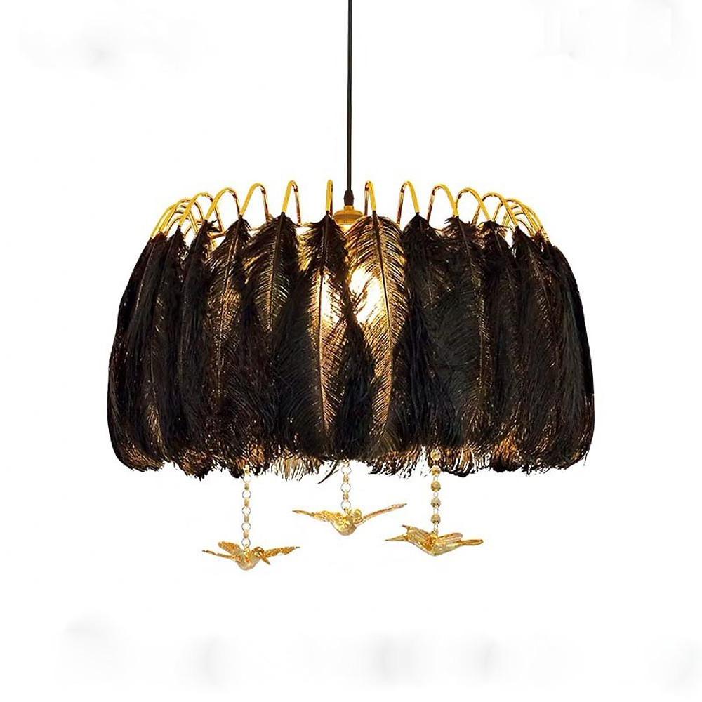 Modern Feather Drum Pendant Light Contemporary White Chandelier for Bedroom and Living Room