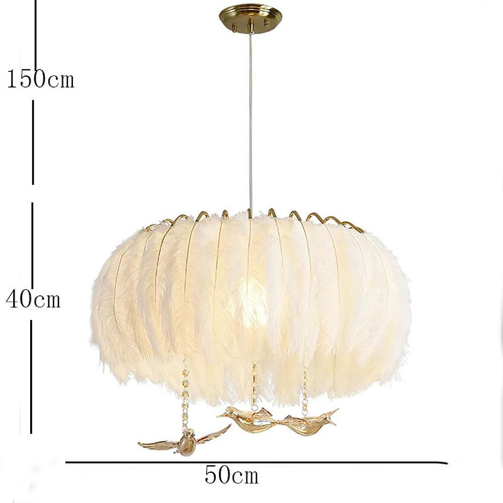 Modern Feather Drum Pendant Light Contemporary White Chandelier for Bedroom and Living Room