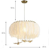 Modern Feather Drum Pendant Light Contemporary White Chandelier for Bedroom and Living Room