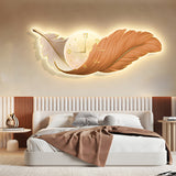 Modern Feather Painting Wall Clock LED Lamp Decorative Hanging Art for Living Room