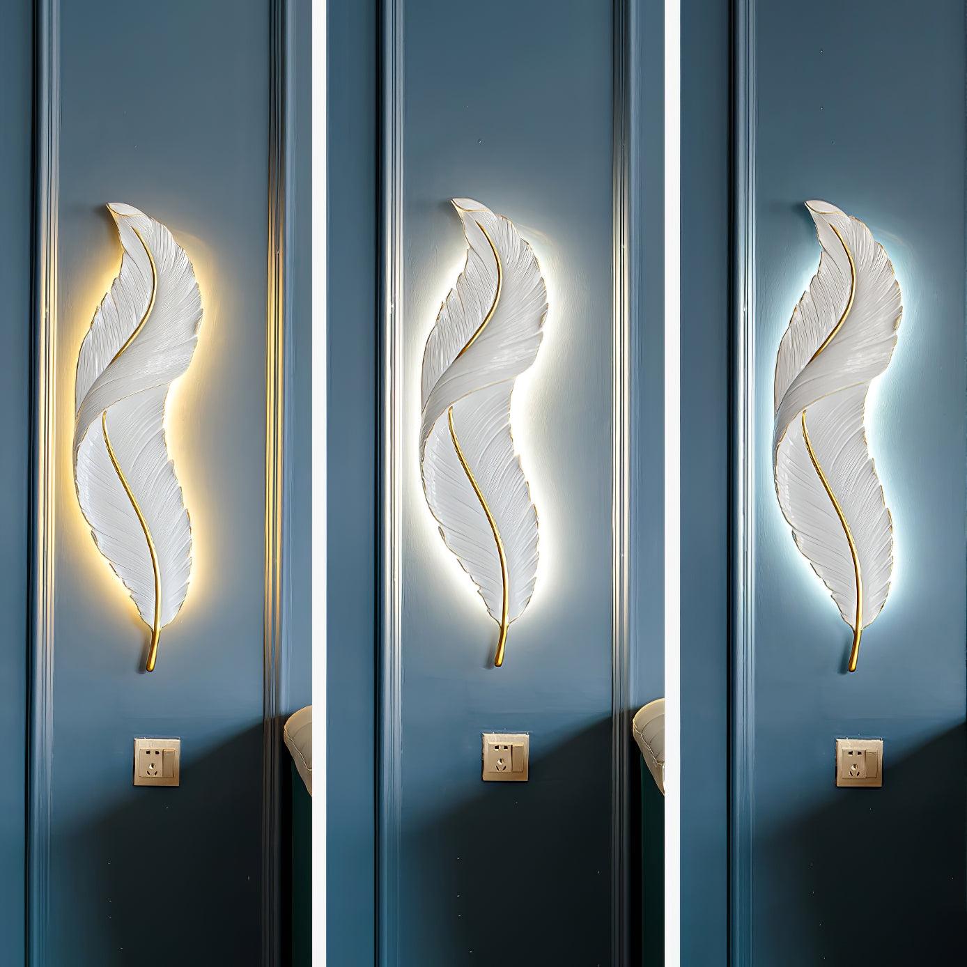 Modern Feather Resin Wall Sconce LED Lighting for Elegant Bedroom and Hallway Decor