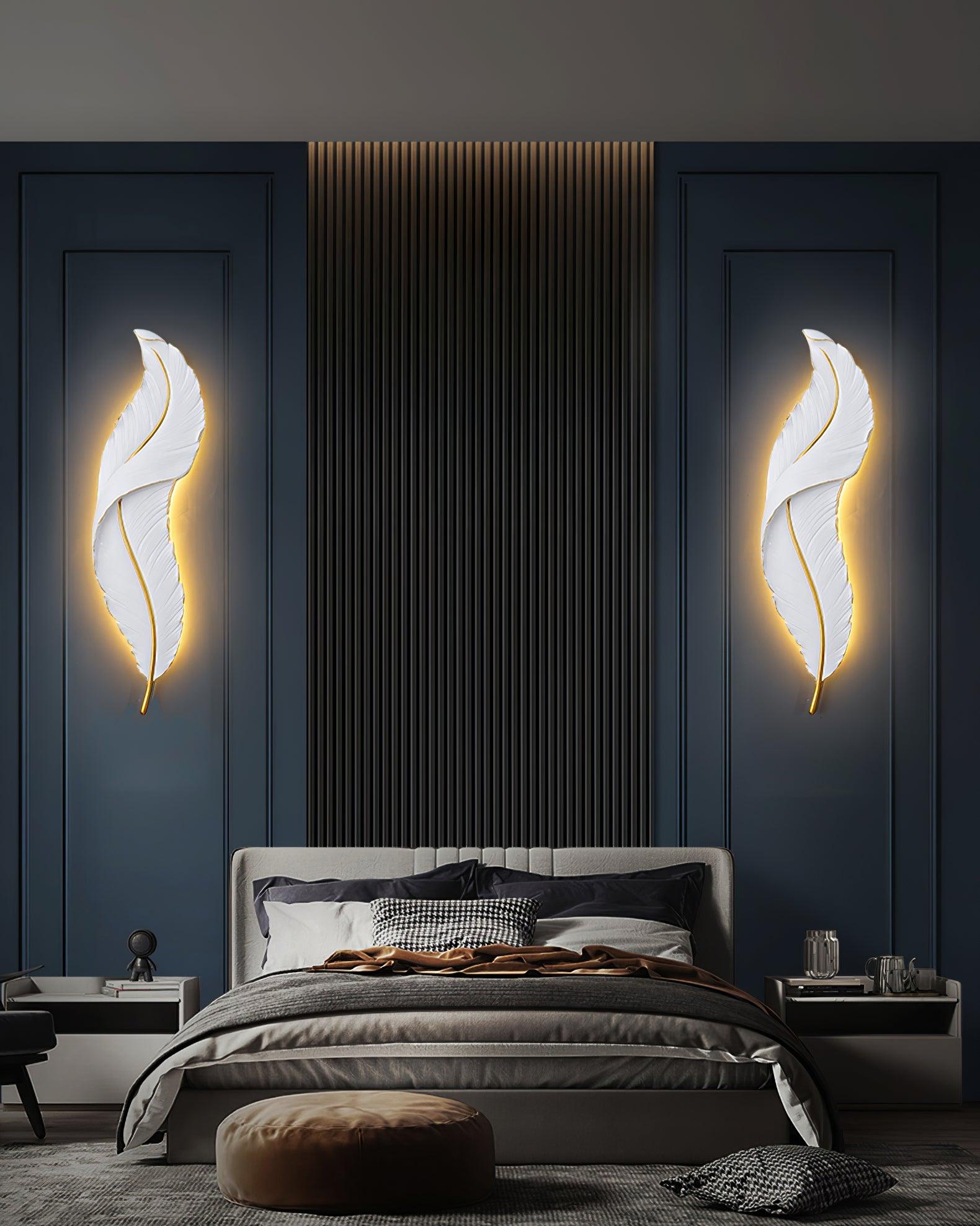 Modern Feather Resin Wall Sconce LED Lighting for Elegant Bedroom and Hallway Decor