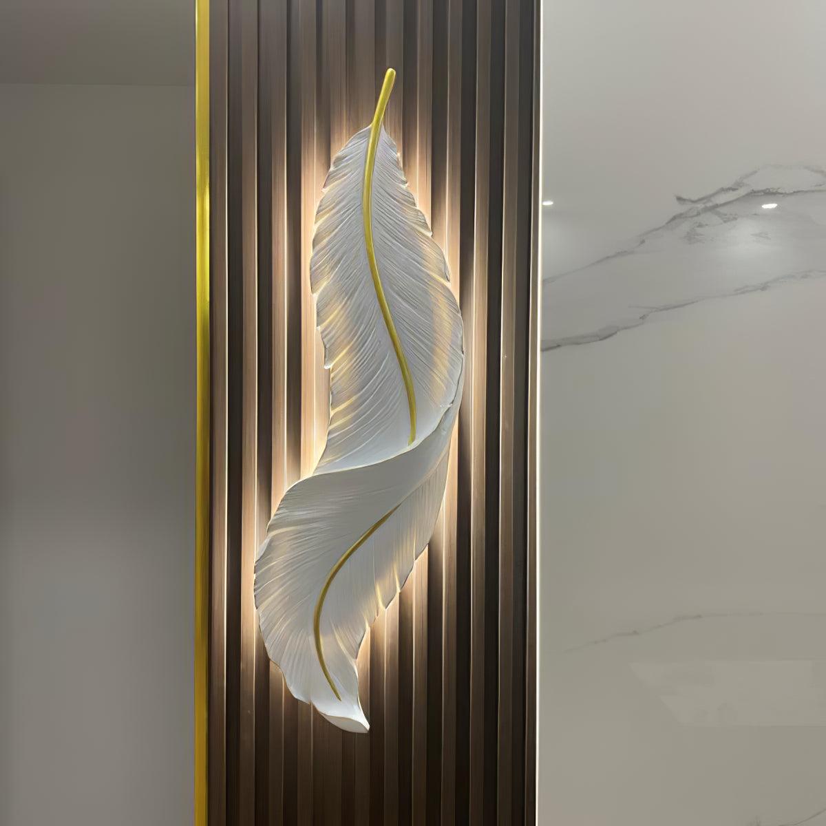 Modern Feather Resin Wall Sconce LED Lighting for Elegant Bedroom and Hallway Decor