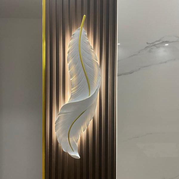 Modern Feather Resin Wall Sconce LED Lighting for Elegant Bedroom and Hallway Decor