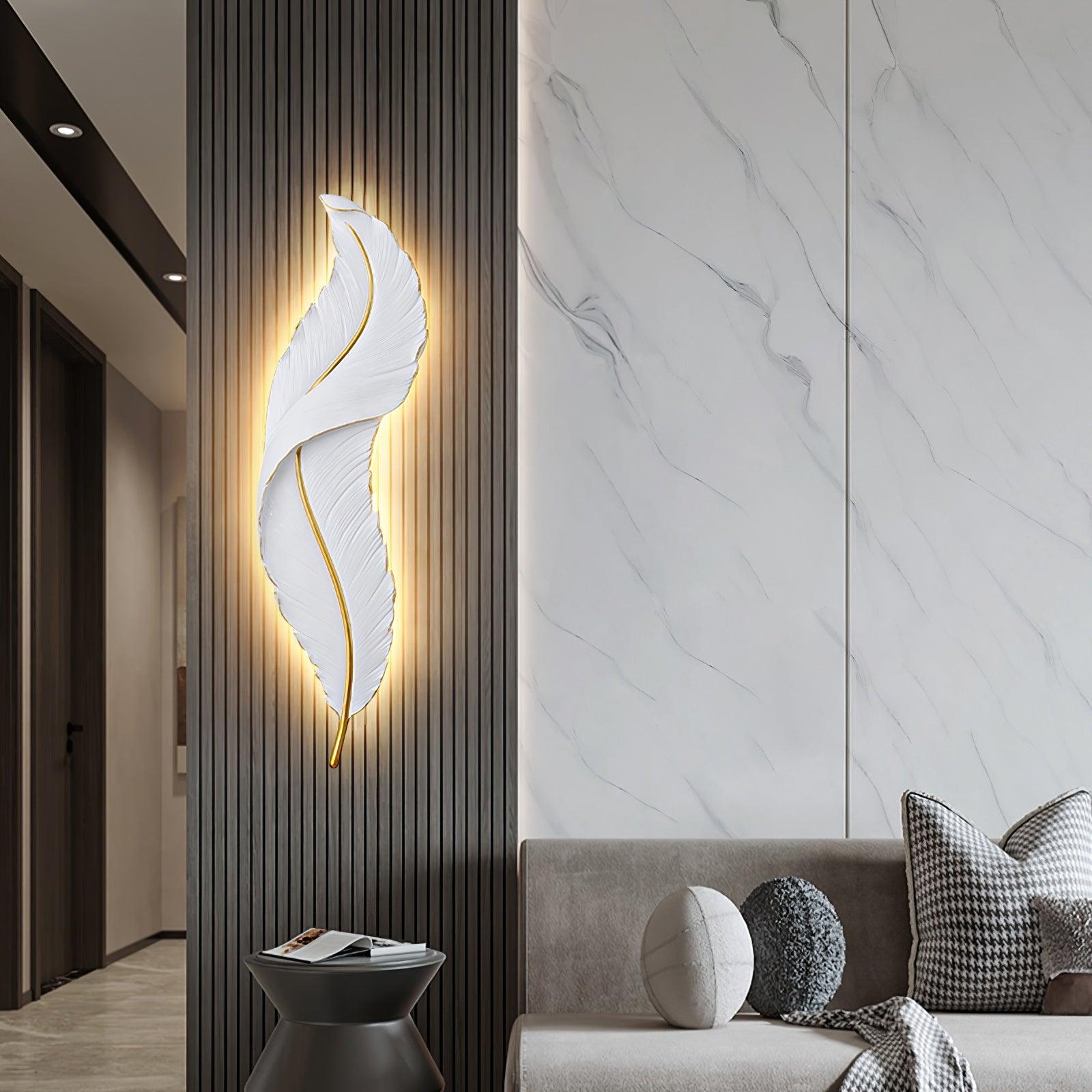 Modern Feather Resin Wall Sconce LED Lighting for Elegant Bedroom and Hallway Decor