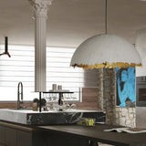 Modern Fiberglass Dome Pendant Light with Jagged Edges and Gold Interior Finish