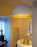 Modern Fiberglass Dome Pendant Light with Jagged Edges and Gold Interior Finish