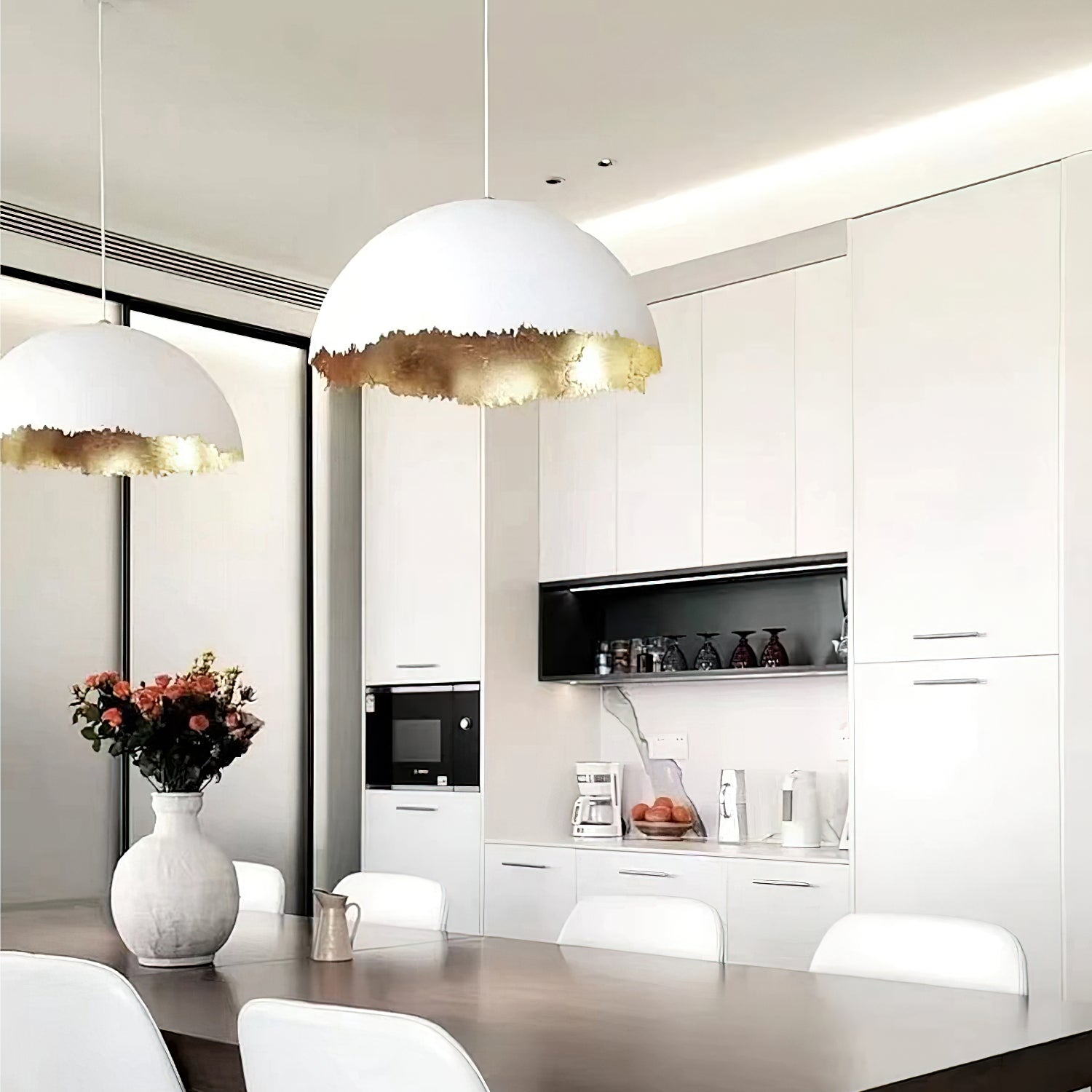 Modern Fiberglass Dome Pendant Light with Jagged Edges and Gold Interior Finish