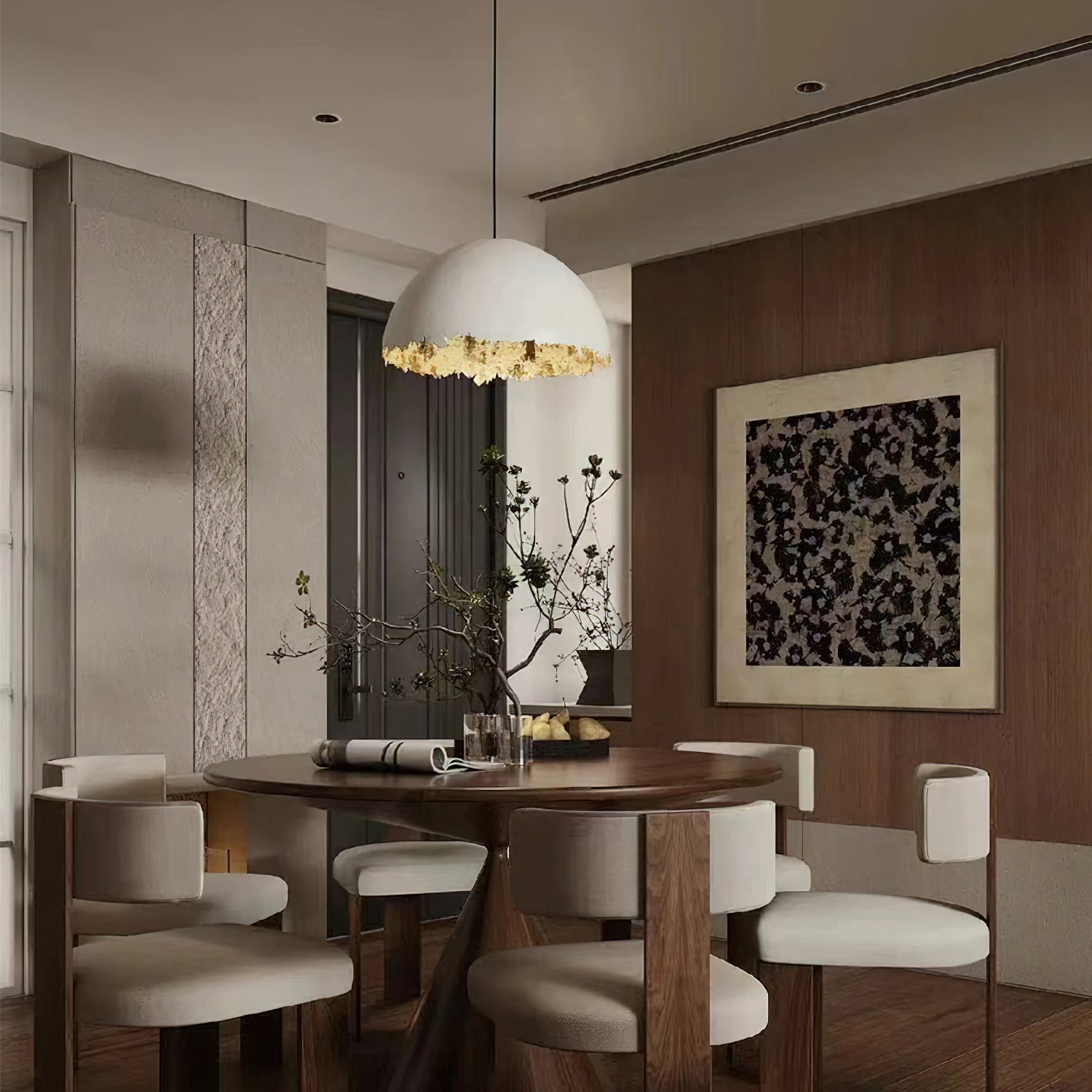 Modern Fiberglass Dome Pendant Light with Jagged Edges and Gold Interior Finish