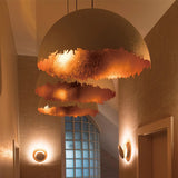 Modern Fiberglass Dome Pendant Light with Jagged Edges and Gold Interior Finish