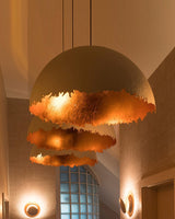 Modern Fiberglass Dome Pendant Light with Jagged Edges and Gold Interior Finish