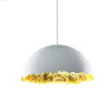 Modern Fiberglass Dome Pendant Light with Jagged Edges and Gold Interior Finish