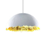 Modern Fiberglass Dome Pendant Light with Jagged Edges and Gold Interior Finish